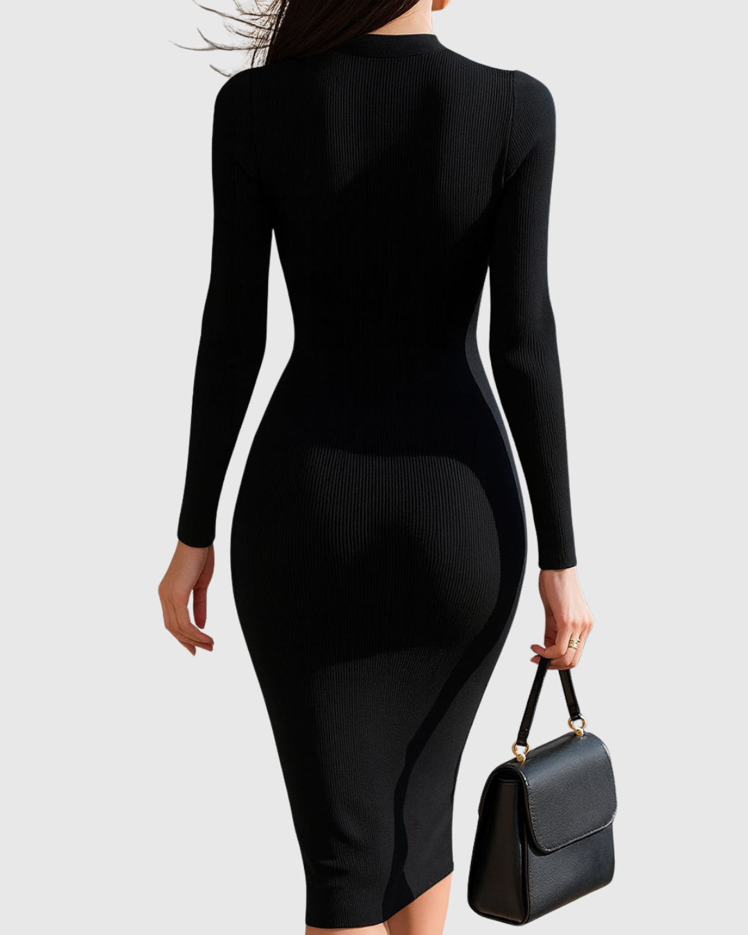 Eadwine | Midi Dress with Front Zip and Ribbed Pattern