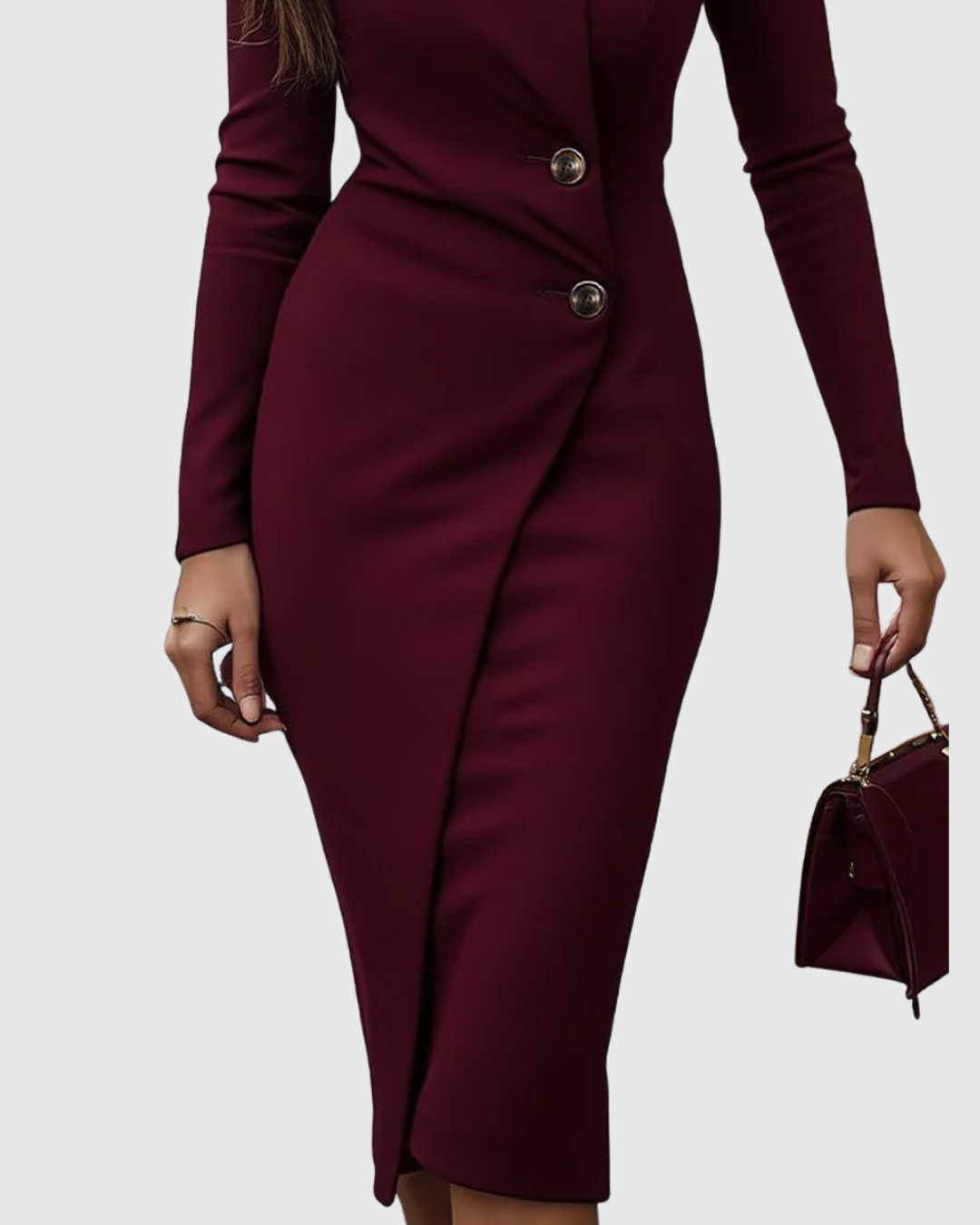 Luned | Burgundy Midi Dress with Button Closure