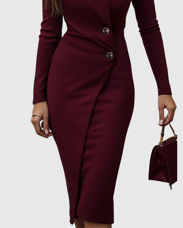 Luned | Burgundy Midi Dress with Button Closure