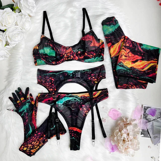Serena 5-Piece Tie Dye Lingerie Set – Sensuality in Vibrant Colors