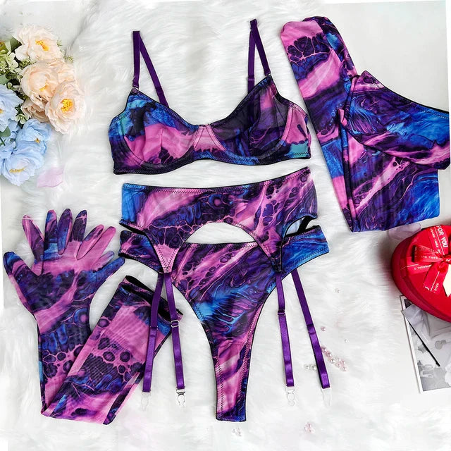 Serena 5-Piece Tie Dye Lingerie Set – Sensuality in Vibrant Colors