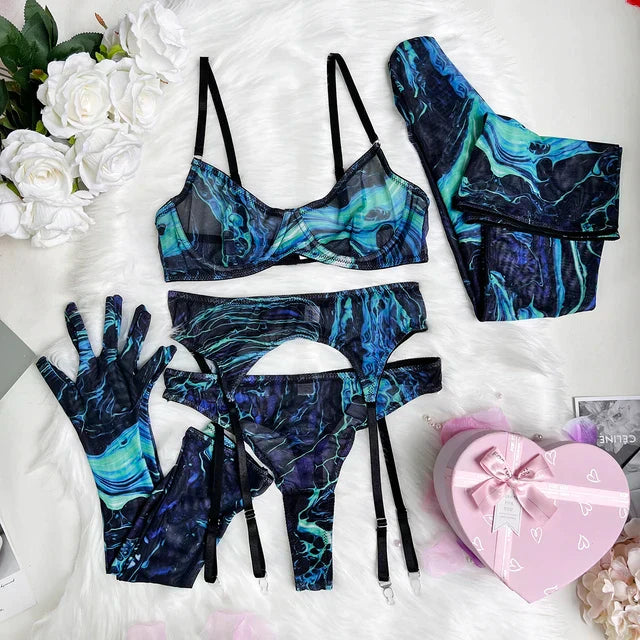 Serena 5-Piece Tie Dye Lingerie Set – Sensuality in Vibrant Colors