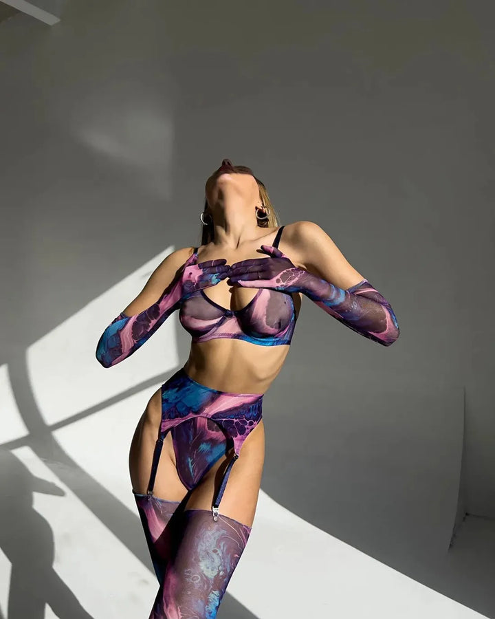 Serena 5-Piece Tie Dye Lingerie Set – Sensuality in Vibrant Colors