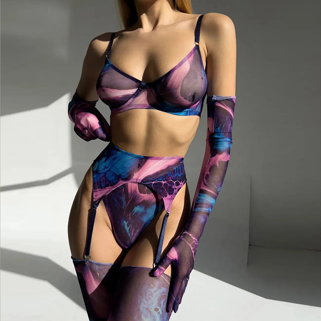 Serena 5-Piece Tie Dye Lingerie Set – Sensuality in Vibrant Colors